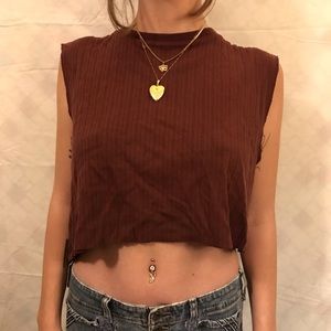 Trendy muscle tank raw hem, burnt maroon